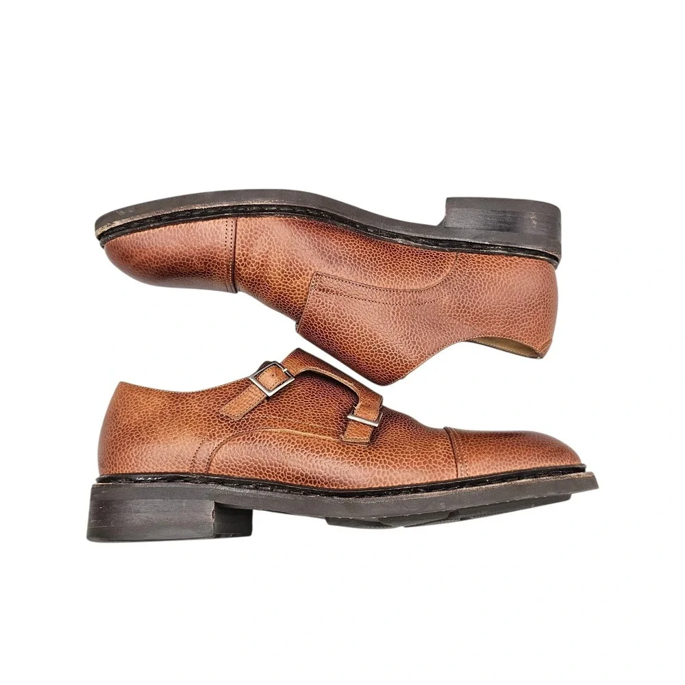 Paraboot Men Size 7.5 US Vigny Actem‎ Brown Pebbled Leather Monk Strap Shoes